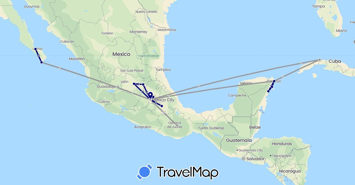 TravelMap itinerary: driving, plane in Cuba, Mexico (North America)